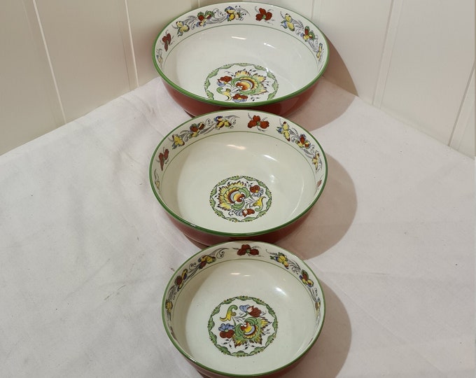 Vintage Nordic Rose Serving Bowls Set - Hand-Painted Porsgrund Porcelain - Mid-Century Norweigan Rarity