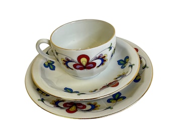 Breakfast trio Farmers rose - Porsgrund china - vintage farmers rose - Porsgrund porcelain