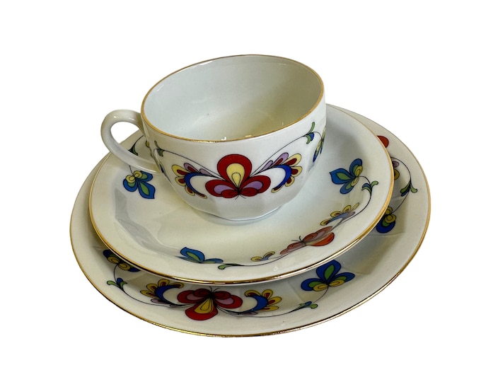 Breakfast trio Farmers rose - Porsgrund china - vintage farmers rose - Porsgrund porcelain