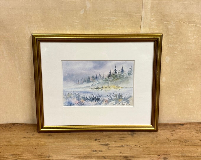 Original Watercolor Painting by M.Buer - Rustic Lake Motif