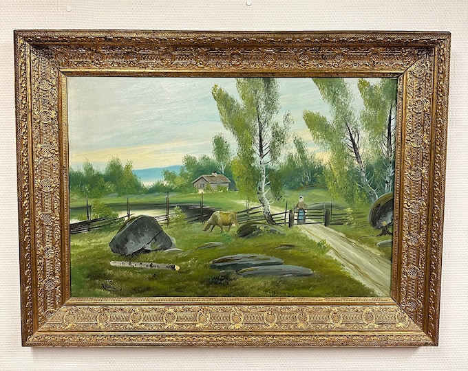 Vintage Telemark Oil Painting - Charming 1930s Norwegian Artwork by Unknown Artist