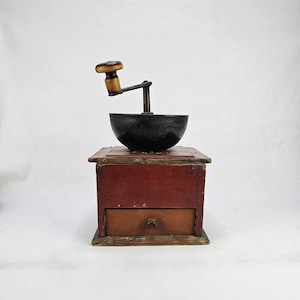 Antique coffee grinder from 1800s - Norwegian Primitive and rustic tool - Kitchen counter decor