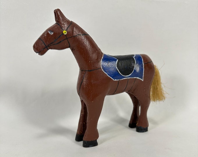 Vintage 1960s Norwegian Hand Carved Wooden Horse | Deep Red Barn Paint | Nordic Collector's Piece