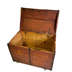 Antique hand carved chest with iron fittings - Norwegian primitive acanthus rose carving