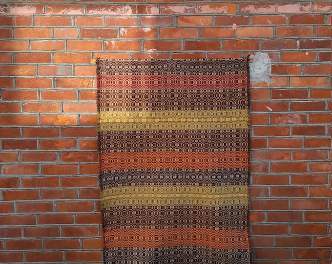 Antique Traditional Woven Wool Wall Hanging, Overshot, Scandinavian Folk Art, Norwegian Folk-Art