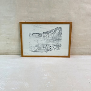 Motivo de los años 70 Vista del río: bonita impresión artística para colgar en la pared