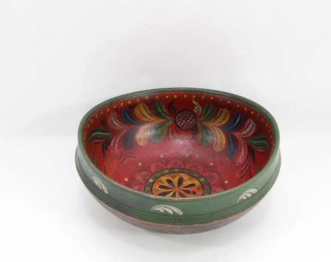 Norwegian Folk Art Ale Bowl Mid 1800s | Hand Painted Primitive Beer Bowl | Scandinavian Rural Wooden Treen