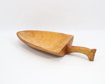 Norwegian Folk Art Wooden Flour Scoop | Hand Carved Grain Scoop with Horse Head Handle | Signed 1994