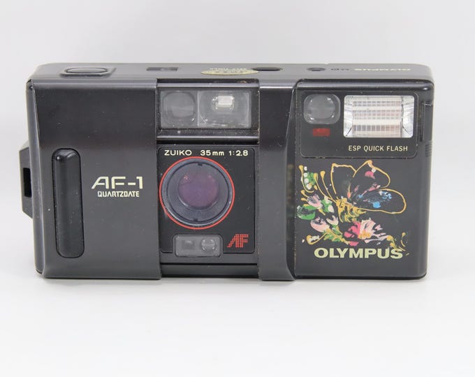 Olympus AF-1 Quartzdate 35mm Film Camera | 1986 Compact Point and Shoot | Zuiko 35mm f2.8 Lens | Vintage Autofocus with Case
