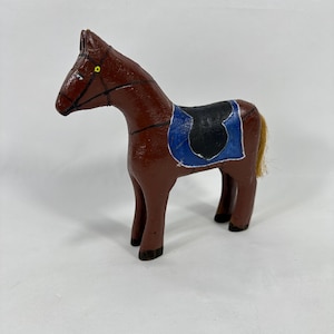Vintage 1960s Norwegian Hand Carved Wooden Horse | Deep Red Barn Paint | Nordic Collector&#39;s Piece