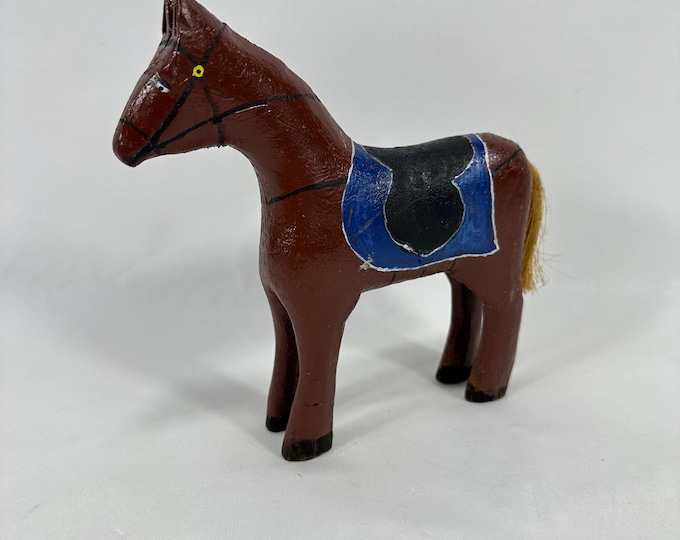 Vintage 1960s Norwegian Hand Carved Wooden Horse | Deep Red Barn Paint | Nordic Collector's Piece