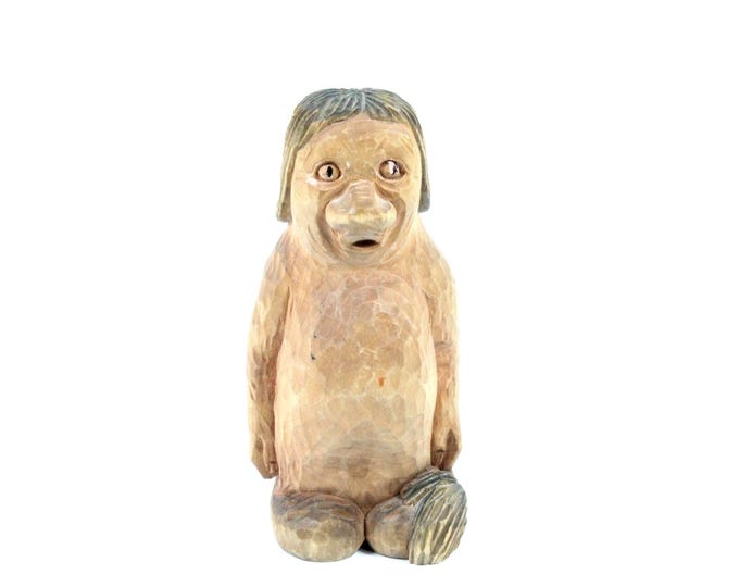 Vintage Wooden Troll Figurine | Norwegian Troll Saga Art | Hand-Painted Eyes | Aston Alnæs Carving | Troll Collector Gift
