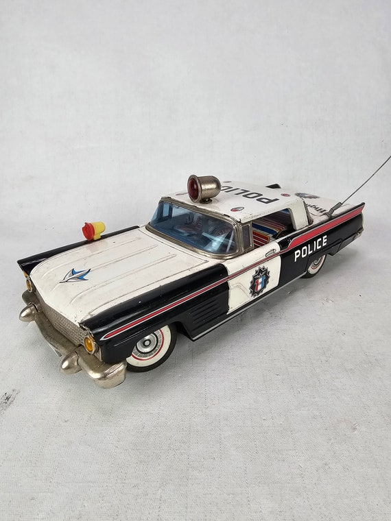 Vintage Japanese Tinplate Police Toy Car - Collectible Toy - 1950s
