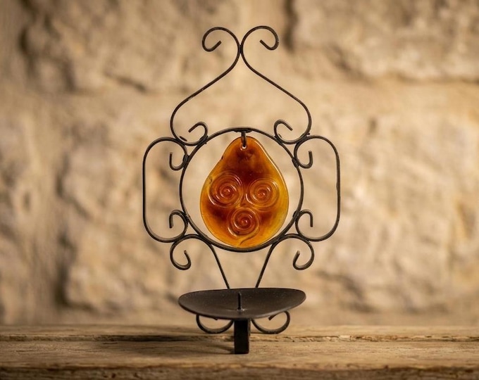 Ystad Metall Wall Candle Holder by Gunnar Ander | Swedish Mid Century Modern Wrought Iron & Yellow Glass | 1950s Decor
