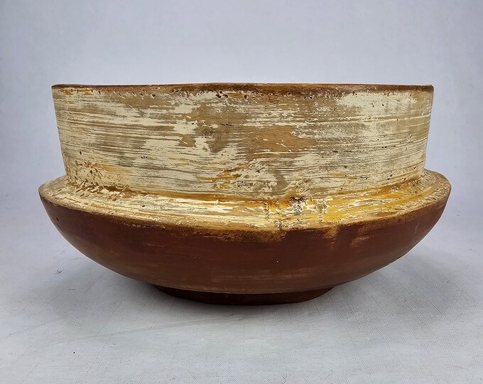 Antique 1800s Birch Wood Ale Bowl with Rose Paint - Rustic Patina - Museum Quality Norwegian Folk Art Decor