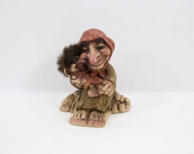 NyForm Grandmother Troll Figurine Model 261 | Troll With Grandchild Norway | Vintage 1980s Scandinavian Folk Art Decor