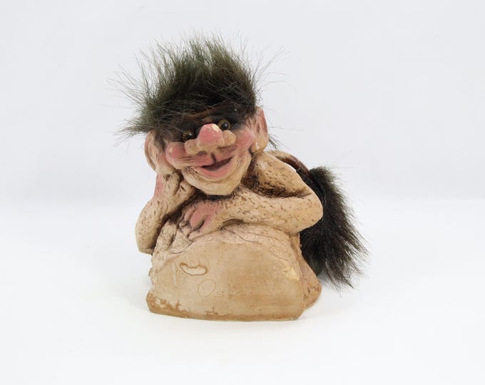 NyForm Troll Model 320 Leaning Boy | Norwegian Vintage Folk Art Figurine | Handmade Norway 1990s