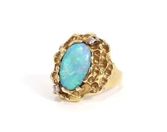 Australian Opal Ring | 14k Gold Jewelry | Opal and Diamond Ring | Elegant Gift | Timeless Opal Ring | Fine Jewelry