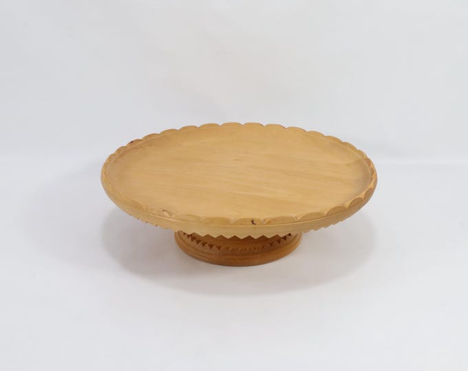 Stunning Vintage Norwegian Folkart Cake Stand | Hand-Carved Wooden Tableware