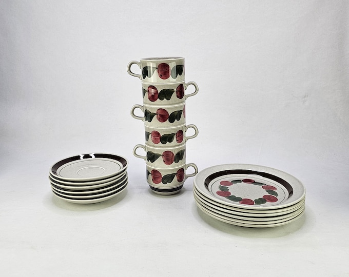 Rørstrand Birgitta Breakfast Trio - Vintage Porcelain Coffee Cups - Hand Painted Swedish Delight - Jackie Lynd
