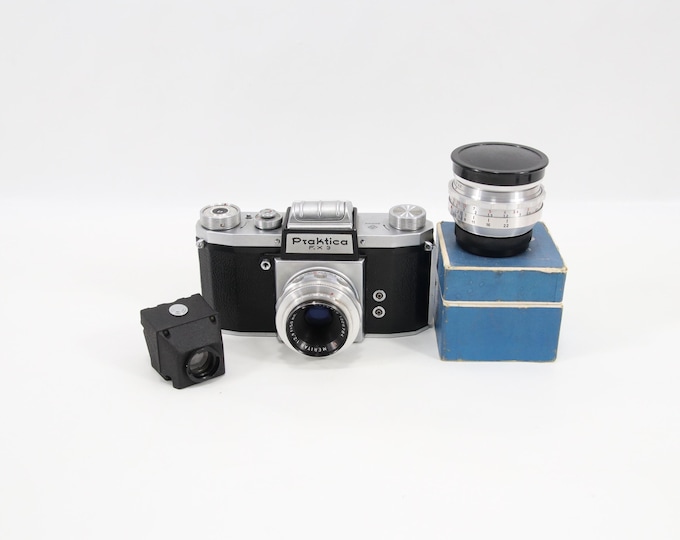Vintage Praktica FX3 SLR Camera Bundle | 2 Lenses Meritar 50mm Primagon 35mm | Prism Finder Case M42 Mount Collectible