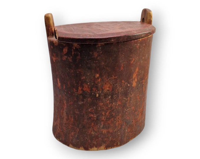 rustic and primitive tine with lid,Norwegian folkart,hand carved,Norwegian table ware,Folk-Art, Scandianavian decor, table top decor,Planter