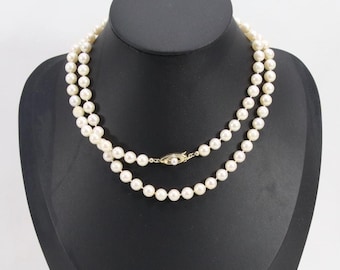 1970s Cultured Pearl Necklace with 14K Gold Clasp | Vintage Long Strand 28” | Mid-Century Bridal Jewelry | Gift Box Included