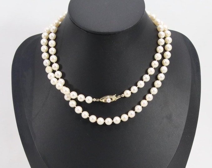 1970s Cultured Pearl Necklace with 14K Gold Clasp | Vintage Long Strand 28” | Mid-Century Bridal Jewelry | Gift Box Included