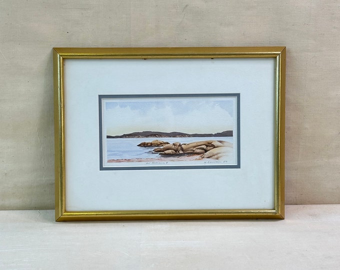 Vintage Aquarelle Picture by H. Henriksen 1989 - Beautiful Motif of Risør Shoreline