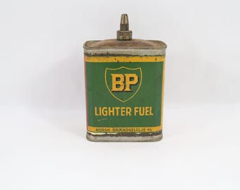Vintage BP Lighter Fuel Tin Can | 1960 Norwegian Norsk Brændselolje Collectible | Retro Petroliana Display Piece | BP Advertising Tin