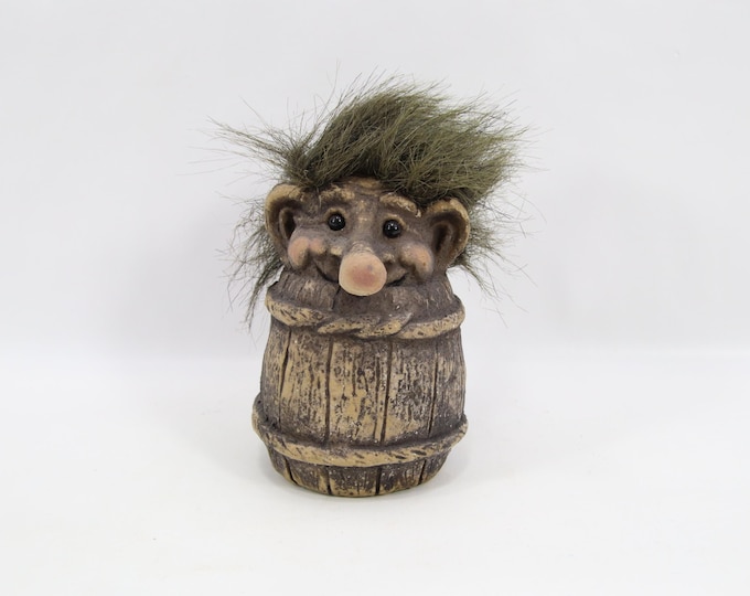 Vintage Tusse Troll Figurine | Barrel Troll Decor | Scandinavian Folk Art Collectible | Rustic Nordic Shelf Display