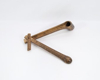 Antique Hand Carved Wooden Pipe Case | 1800s Dutch Folk Art Tobacco Pipe Holder | L-Shaped Travel Pipe Etui | Carved Wood Collectible