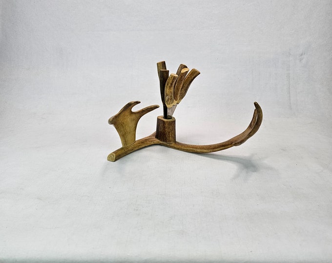 Handmade Sami Reindeer Horn Knife Set with Holder - Perfect Housewarming or Birthday Gift