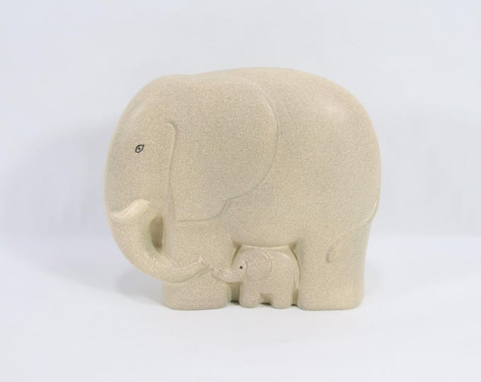 Lisa Larson Elephant with Calf | Vintage Swedish Gustavsberg Stoneware from WWF Series | Scandinavian Ceramic Art Collectible