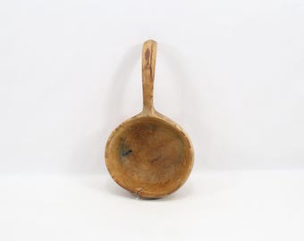 Antique Norwegian Wooden scoop 1881 | Large Burl Wood Ause | Scandinavian Folk Art Farmhouse Bowl