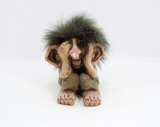 NyForm Troll Figurine No. 177 | Apprehensive Troll | Handmade Norwegian Troll 1990s Scandinavian Folklore Collectible