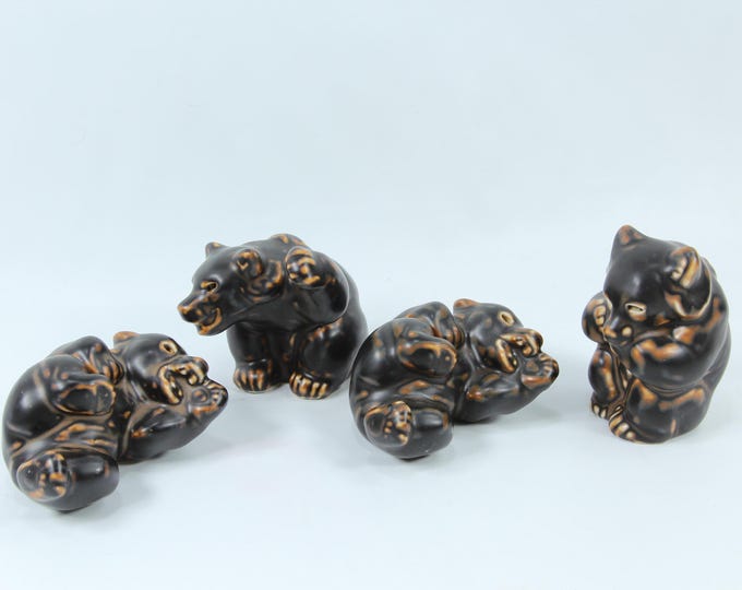 Unique Gift Idea: Set of 4 Vintage Danish Porcelain Bears by Knud Kyhn - Royal Copenhagen Bears 1970s