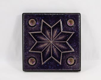 Vintage Konrad Galaaen Advent Candle Holder - 1971 Porsgrund Purple Ceramic and Iron, Norwegian Design