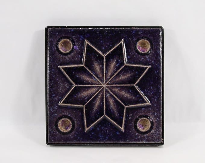 Vintage Konrad Galaaen Advent Candle Holder - 1971 Porsgrund Purple Ceramic and Iron, Norwegian Design