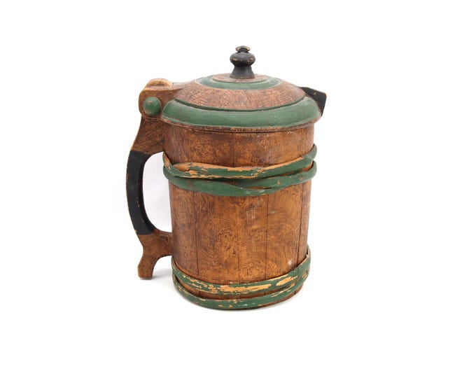 Norwegian Stave Ale Tankard 1700s Dated 1795 | Primitive Folk Art Beer Kanne | Rustic Scandinavian Wooden Jug