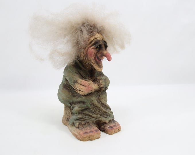 Vintage NyForm Troll Figurine | Norwegian Seated Old Woman Troll | Handmade Folk Art Norway 1980s