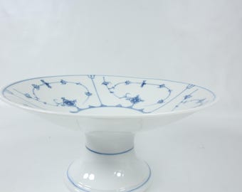 Blue Fluted Porcelain Cake Stand | Hand Painted Pedestal Plate | Scandinavian Dessert Stand | Vintage Table Decor