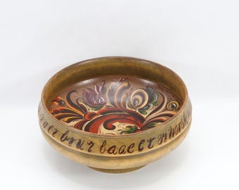 Hand Painted Norwegian Rosemaling Bowl | Signed Solveig Verrås 1983 | Folk Art Wedding Gift | Traditional Scandinavian Decor