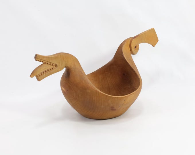 Antique Dragon Beer Bowl | Norwegian Alebowl Kjenge | Hand-Carved Dragon Motif | Wooden Drinking Cup | Collectible Gift