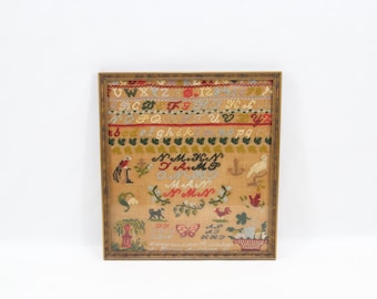 Antique 1800s Norwegian Embroidered Sampler | Telemark Folk Needlework Alphabet Textile | Framed Scandinavian Primitive Wall Art