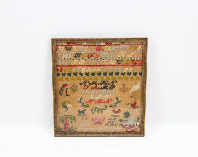Antique 1800s Norwegian Embroidered Sampler | Telemark Folk Needlework Alphabet Textile | Framed Scandinavian Primitive Wall Art
