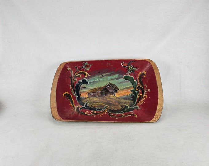 Stunning Antique Thaw with Rosemaling: Hand Carved Norwegian Folk-Art for Rustic Farmhouse Decor