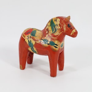 Authentic Swedish Dala Horse Figure - Vintage Scandinavian Art for Home Decor - Red Hand-painted Dala Horse Figurine 1910s