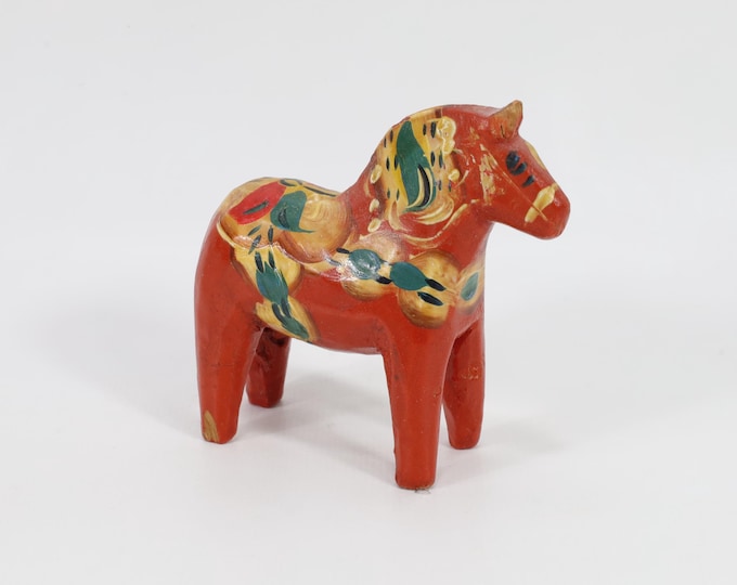 Authentic Swedish Dala Horse Figure - Vintage Scandinavian Art for Home Decor - Red Hand-painted Dala Horse Figurine 1910s