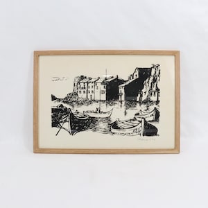Scena costiera norvegese anni '70 / Arte del porto di piccole imbarcazioni / Barche Kogg / Arredamento nautico / Gioiello del collezionista d'arte / Arte del patrimonio marittimo